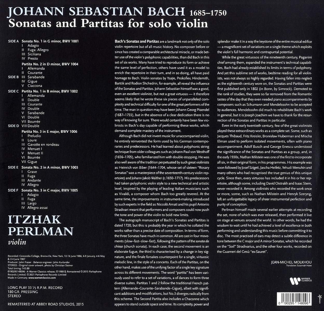 Itzhak Perlman - Bach, Js: Complete Sonatas & P - Vinyl |