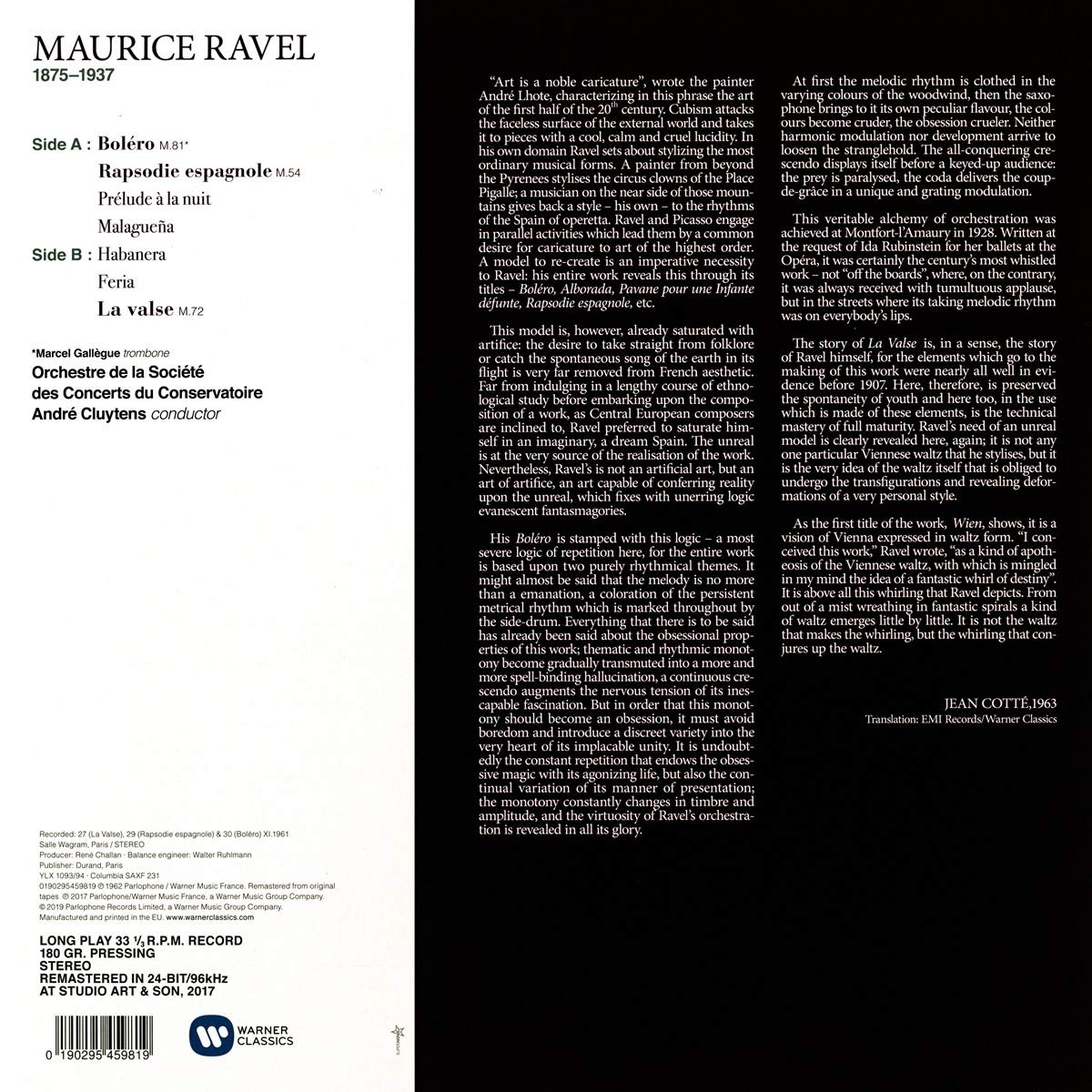 Andre Cluytens - Ravel: Bolero, Rapsodie Espagn - Vinyl |