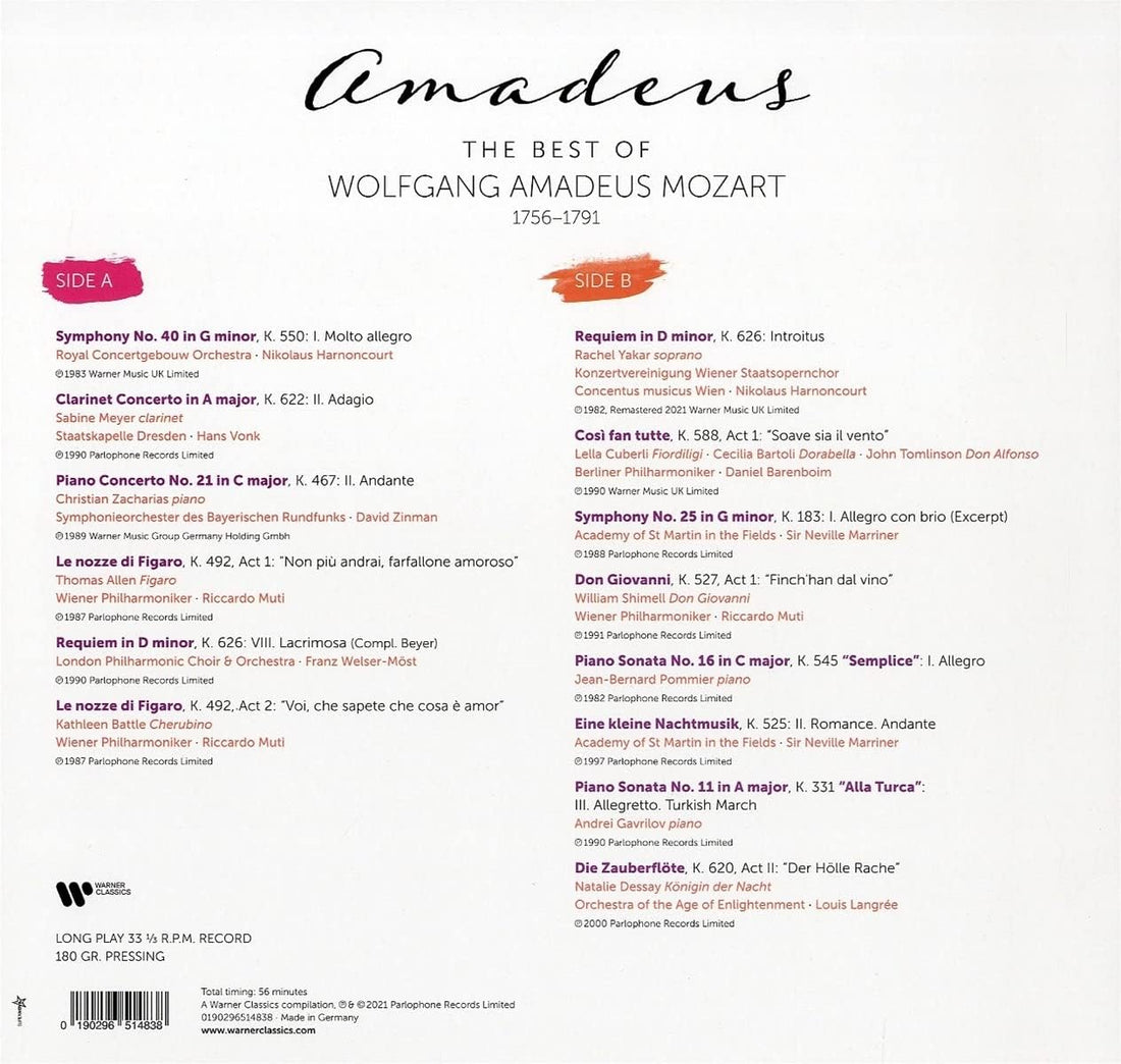Best Of Mozart Lp - Amadeus: The Best Of Mozart - Vinyl |