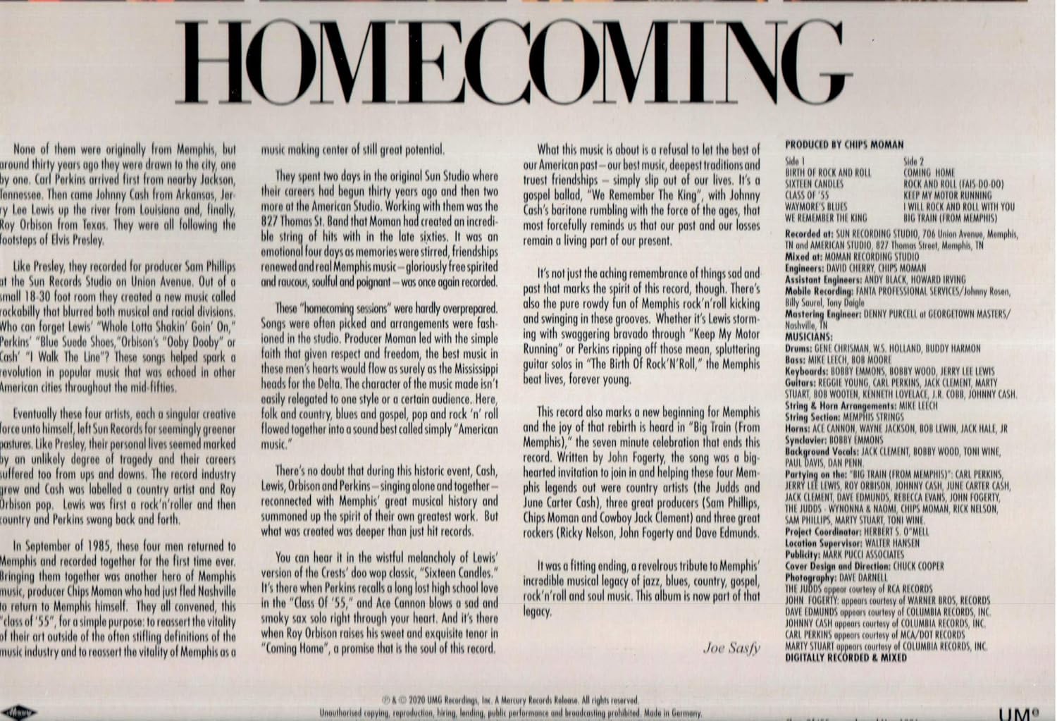 Roy Orbison, Johnny Cash, Jerry Lee Lewis, Carl Perkins - Class Of '55: Memphis Rock & Roll Homecoming - Vinyl |