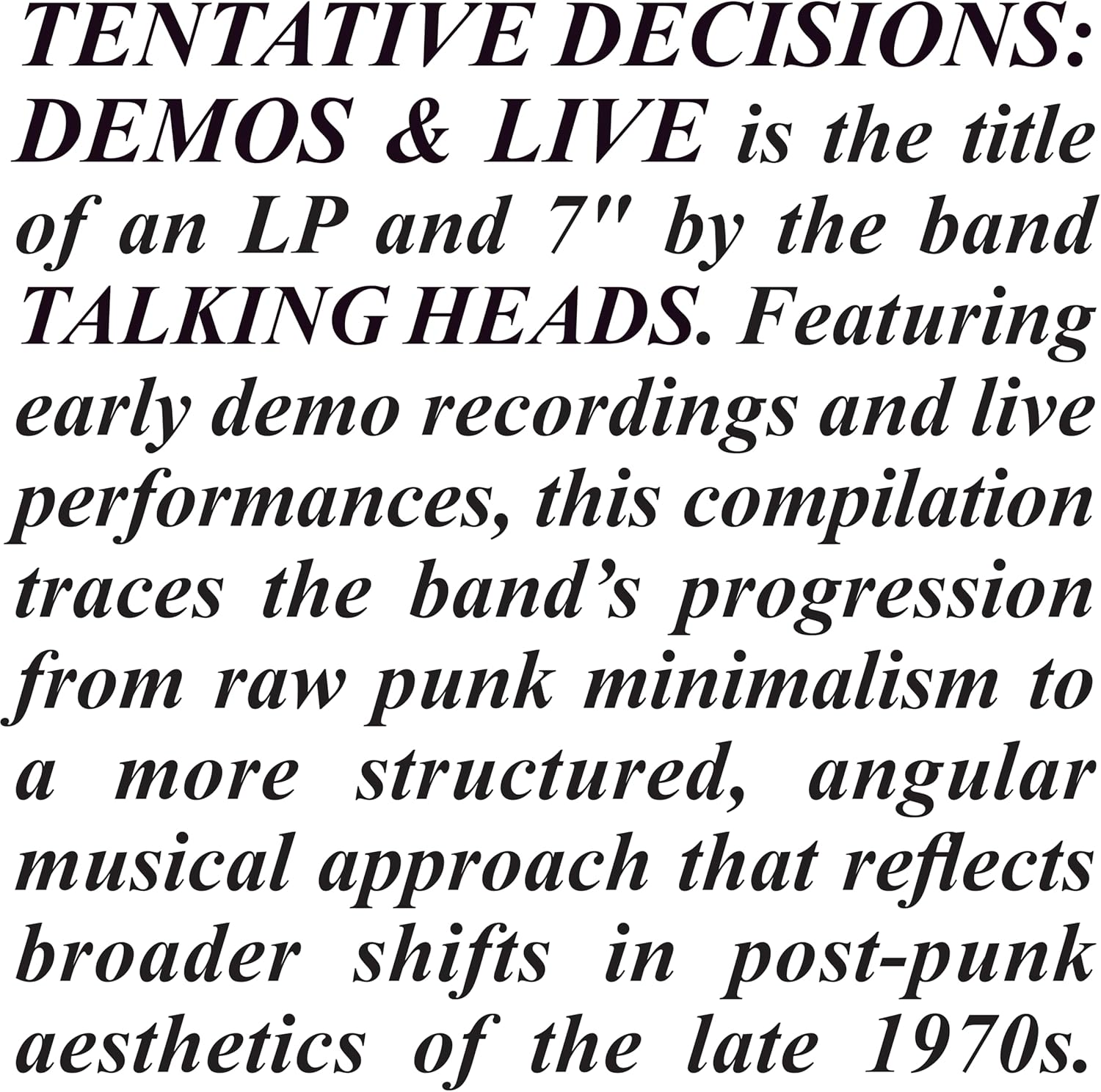 Talking Heads - Tentative Decisions: Demos & Live - Vinyl