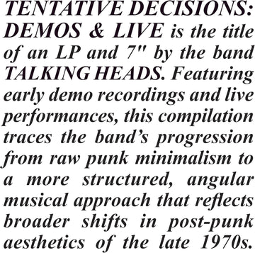 Talking Heads - Tentative Decisions: Demos & Live - Vinyl