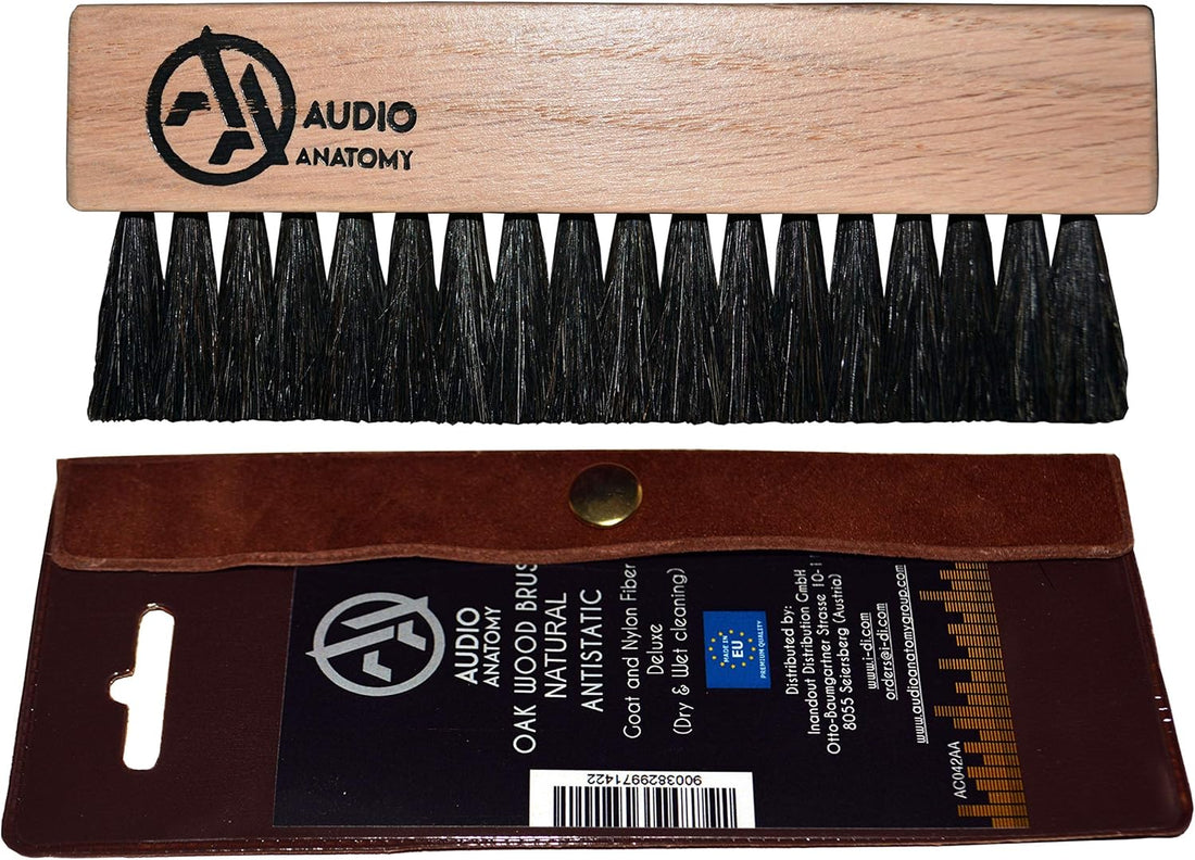Oak Wood Brush Natural For Vinyl Cleaning With Antistatic Goat & Nylon Fiber-DLX |